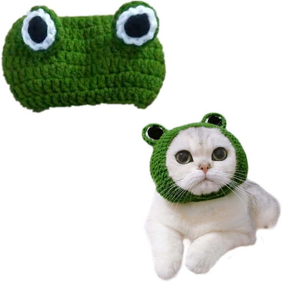 Forg Pet Head Cover Funny Frog Shape Pet Cap Weaving Puppy Cat Hat Pet Grooming Hat Supplies For Christmas Everyday Decorations(Green-30Cm)