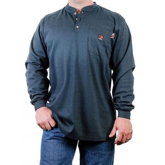 Forge FR MFRHNLY-004-NAVY-L Mens FR Henley Shirt, Navy - Large
