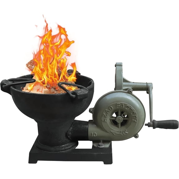 Blacksmith's Forge with Hand Blower for Knife Making Blacksmithing Forging Tools Equipment - Vintage Style Coal Forge Furnace with Pedal Type Handle