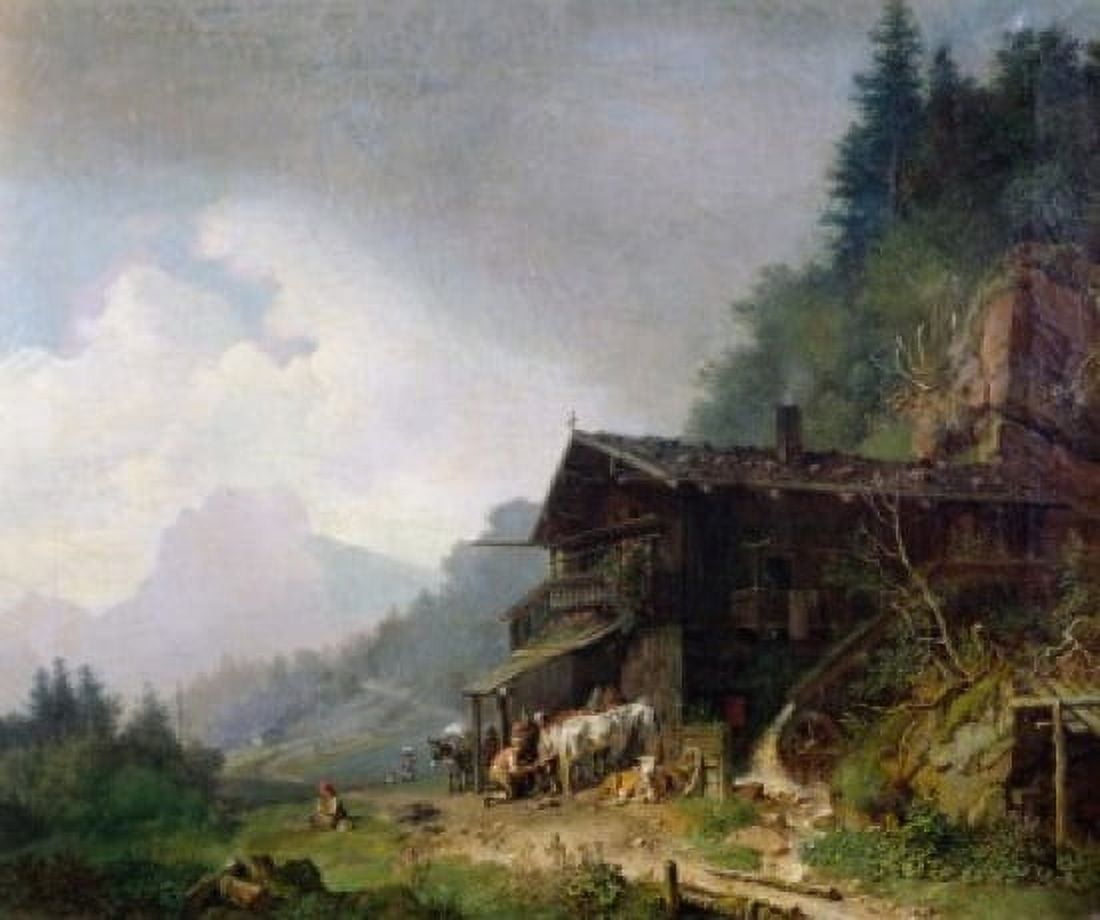 Forge In The Bavarian Alps A Burkel Heinrich (1802-1869German) OIL ON CANVAS Canvas Art - Heinrich Burkel (18 x 24)