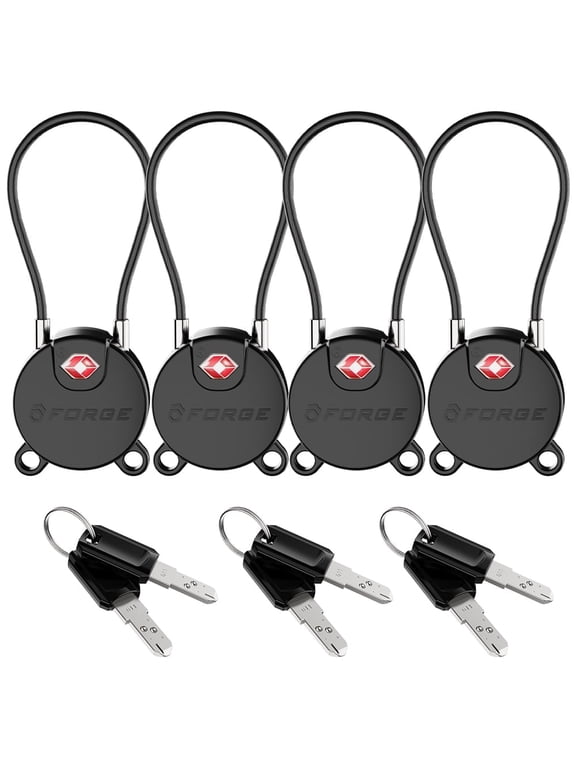 TSA Approved Key Luggage Locks, Black, 4 Pack. TSA006 Key.