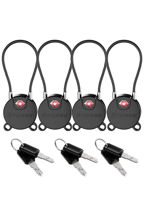 TSA Approved Key Luggage Locks, Black, 4 Pack. TSA006 Key.