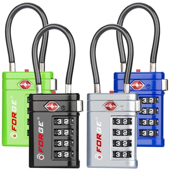 Forge TSA Approved Luggage Locks 4 Digit Combination TSA Travel Locks with TSA008, Open Alert Indicator, Zinc Alloy Body for Luggage, Suitcase, Backpack, and More. 4 Color 4 Locks.