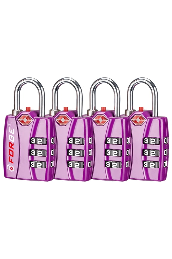 TSA Approved Luggage Locks - 4 Pack Purple - Lifetime Warranty, Open Alert Indicator, Alloy Body, Quality Steel Shackle