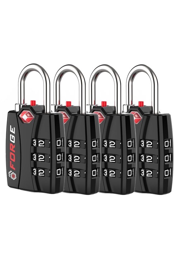 TSA Approved Luggage Locks - Black 4 Pack - Lifetime Warranty, Easy Read Dials, Open Alert Indicator, Alloy Body