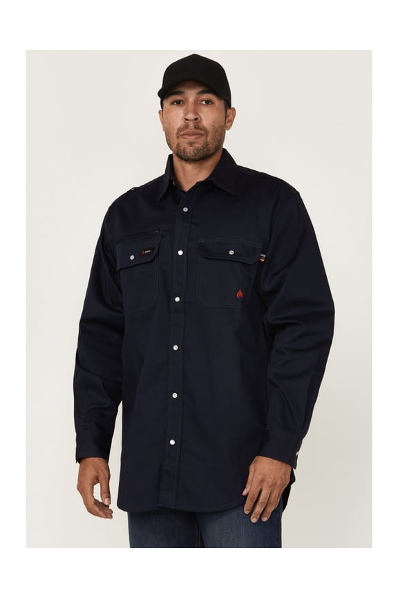 Men's Fr Lightweight Ripstop Vent Long Sleeve Snap Work Shirt Navy X-