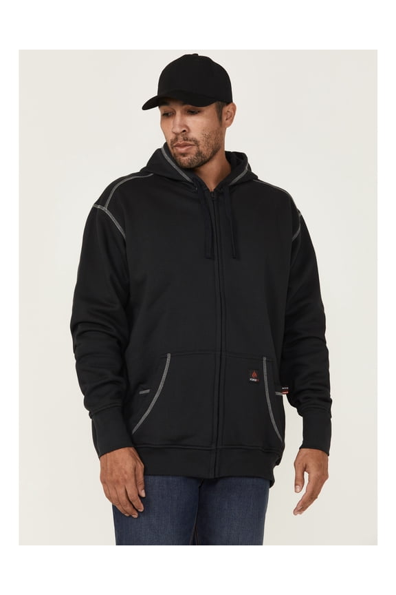 Men's Fr Solid Contrast Stitch Zip Hooded Jacket Navy XX-