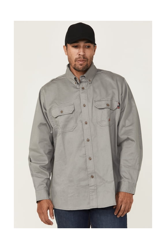 Men's Men'S Fr Solid Long Sleeve Button-Down Work Shirt Light Grey XX-