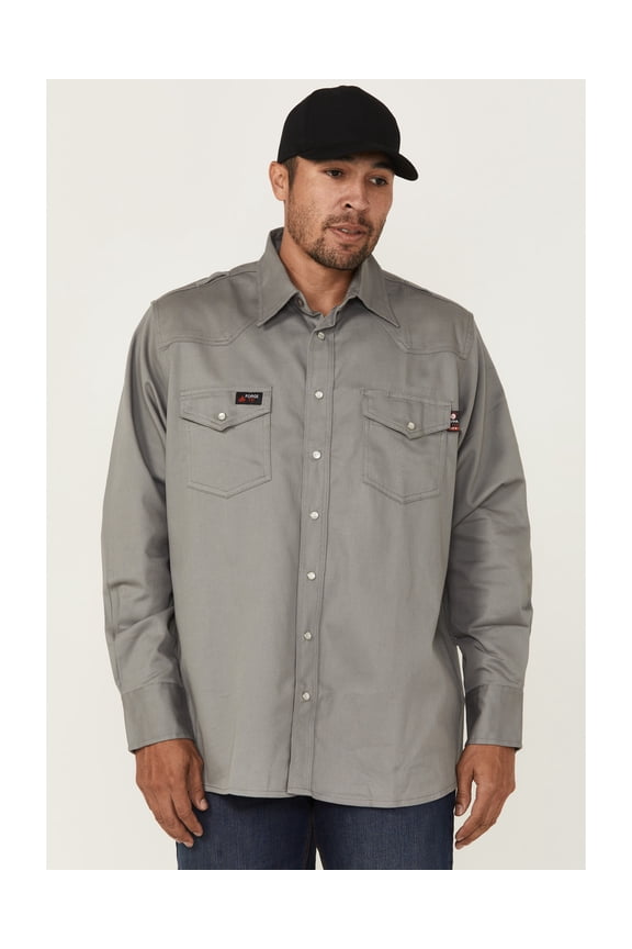 Men's Men'S Fr Solid Long Sleeve Snap Work Shirt Light Grey X-