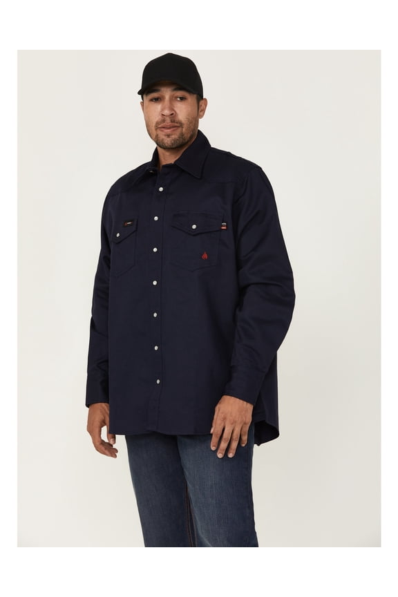 Forge Workwear Men's Fr Solid Long Sleeve Snap Work Shirt Navy