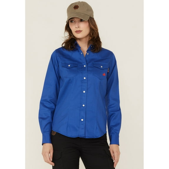 Forge Workwear Women's Fr Solid Long Sleeve Snap Stretch Work Shirt Royal Blue X-