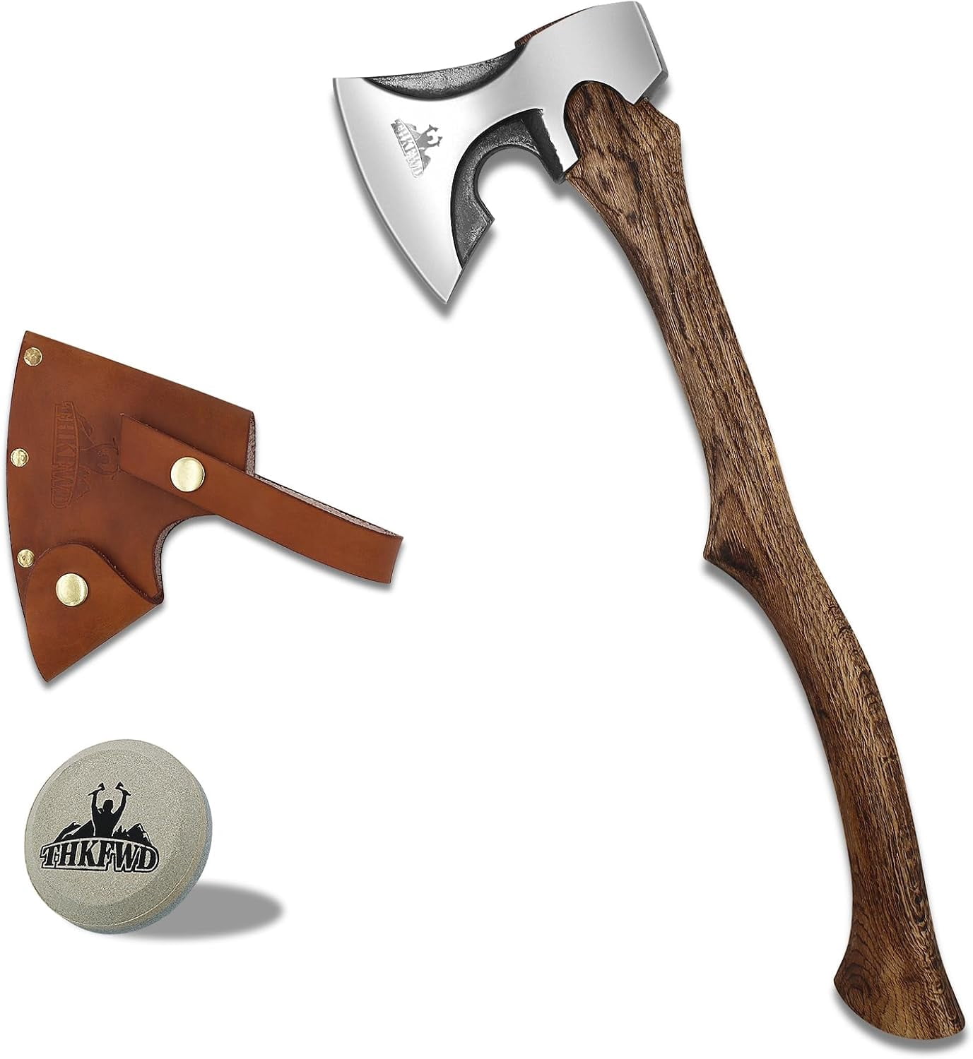 THKFWD 22.3" Wood Splitting Axe - Forged Carbon Steel Chopping Hatchet with Leather Sheath, Heavy-Duty for Camping,Survival and Firewood Cutting