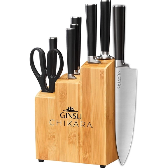 Forged 8-Piece Japanese Knife Set, Black - Premium Cutlery Set with 420J Stainless Steel Kitchen Knives and Bamboo Block
