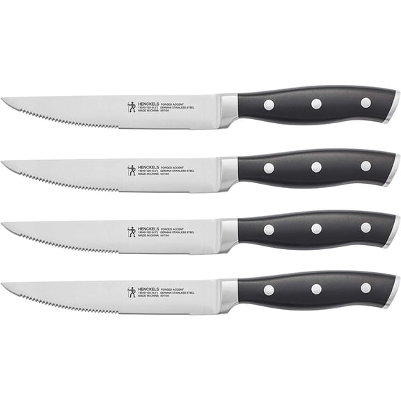 Forged Accent Razor-Sharp Steak Knife Set of 4, Black, German Engineered Knife Informed by over 100 Years of Mastery