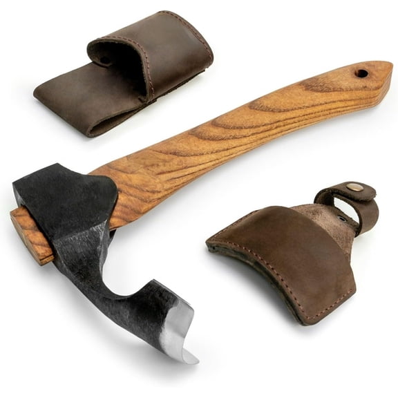 Forged Adze Axe Wood Carving - Curved Woodworking Adze AX2 with Wooden Handle for Bowl Gutter - Spoon Carving Tool - Whittling Tools, Hatchet