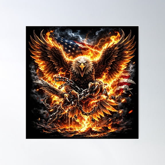 Forged In Fire – American Eagle Breaking Chains Patriotic Freedom Art, Unframed Poster