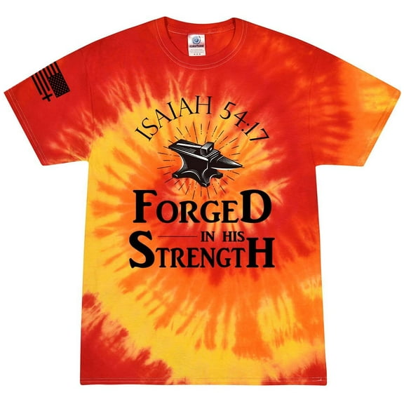 Forged In His Strength Isaiah 54:17 Jesus Mens Christian Short Sleeve T-Shirt Graphic Tee-Blaze Tie Dye-small