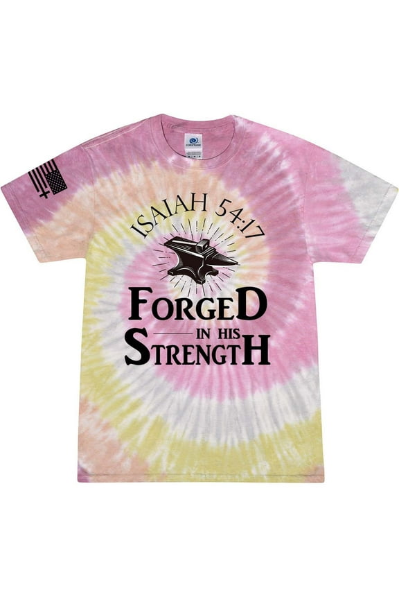 Forged In His Strength Isaiah 54:17 Jesus Mens Christian Short Sleeve T-Shirt Graphic Tee-Desert Rose Tie Dye-medium