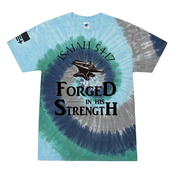 Forged In His Strength Isaiah 54:17 Jesus Mens Christian Short Sleeve T-Shirt Graphic Tee-Earth Tie Dye-small