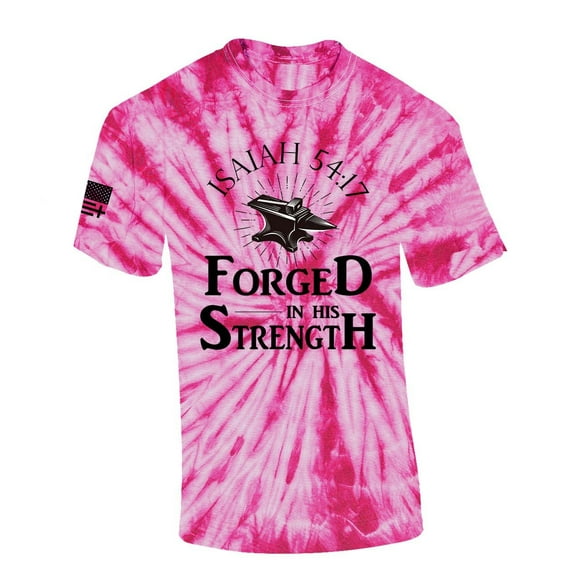Forged In His Strength Isaiah 54:17 Jesus Mens Christian Short Sleeve T-Shirt Graphic Tee-Pink Tie Dye-large