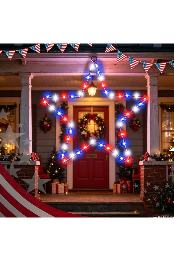 Forged Iron Star Led Window Light With Remote Control and Multiple Light Modes, Waterproof Battery Powered Pentagram Lamp, Glowing Patriotic Decor for 4Th Of July and Memorial Holiday Display
