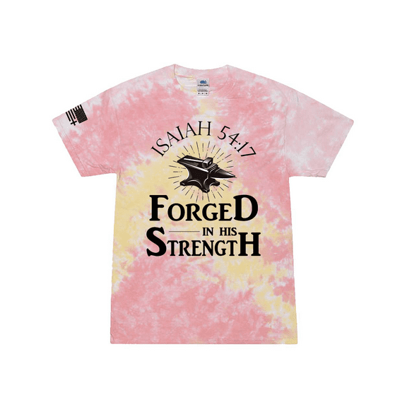 Forged in His Strength Isaiah 54:17 Jesus Mens Christian Short Sleeve T-Shirt Graphic-Funnel Cake-xxxl