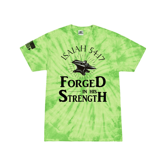 Forged in His Strength Isaiah 54:17 Jesus Mens Christian Short Sleeve T-Shirt Graphic-Spider Lime-large