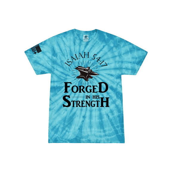 Forged in His Strength Isaiah 54:17 Jesus Mens Christian Short Sleeve T-Shirt Graphic-Spider Turqoise-small