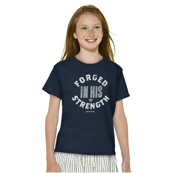 Forged in His Strength Jesus Follower Crewneck T Shirts Boy Girl Teen Brisco Brands XS