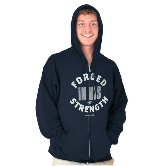 Forged in His Strength Jesus Follower Unisex Plus Size Zip Hoodie Brisco Brands 2X