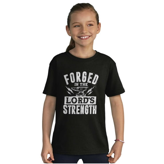 Forged in Lord's Strength Christian Crewneck T Shirts Boy Girl Teen Brisco Brands L