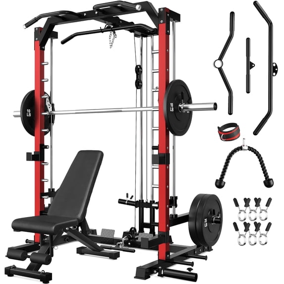 Forgemus Smith Machine Home Gym, 2000LBS Power Rack Cage with Cable Crossover for Full Body Workout