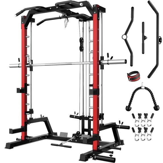 Forgemus Smith Machine Home Gym, 2000LBS Power Rack Cage with Cable Crossover for Full Body Workout