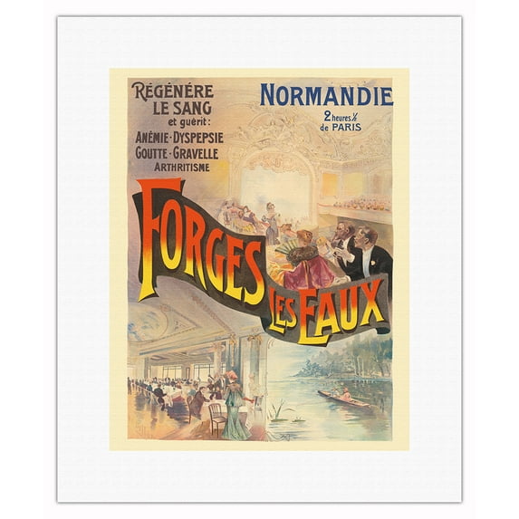 Forges-les-Eaux Normandy France - Spa Town - Vintage Travel Poster by Henri Patrice Dillon c.1890s - Fine Art Rolled Canvas Print 11in x 14in