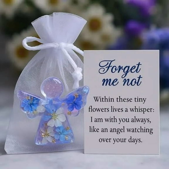 Forget Me Not Angel Gift, Pocket Hug Keepsake with Warm Card, Memorial Comfort Gift for Loss of Loved Ones, Sympathy with Warm Card, Remembrance Angel for Grief Support & Healing (1 pcs)
