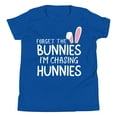 thumbnail image 1 of Forget the Bunnies I'm Chasing Hunnies Shirt, Unisex, Easter Youth Shirt, Easter Toddler Boy Shirt, Funny Easter Shirt, Easter Bunny Shirt (True Royal, L), 1 of 1