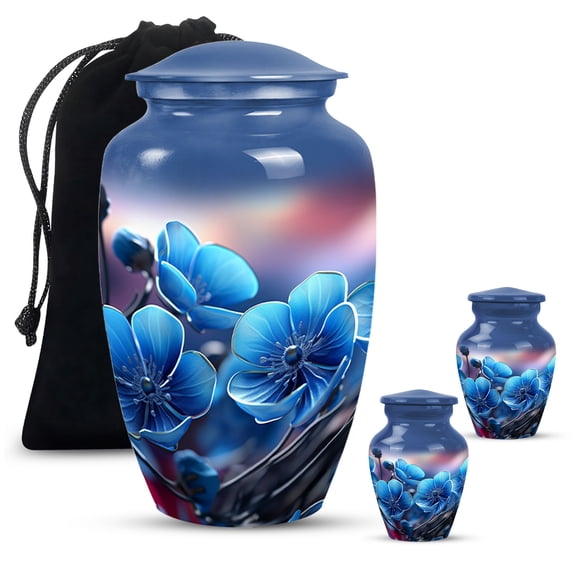 Forget Me Glowing Flower Cremains Large Urns For Human Ashes Adult Man - Tiny Urn For Ashes Adult Mom And Dad - Handmade Decorative Gifts For Funeral Combo 10Inch 200Lbs And 3Inch 2 Keepsake Urn