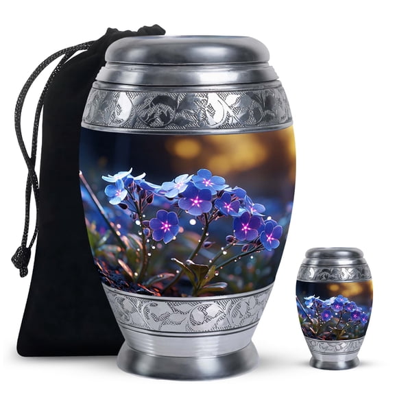 Forget Me Magical Flower Memorial Large Urns For Ashes Adult Mom And Dad - Small Urns For Human Ashes Adult Female - Decorative Gifts For Cremation Combo 10Inch 200Lbs And 3Inch Keepsake Urn