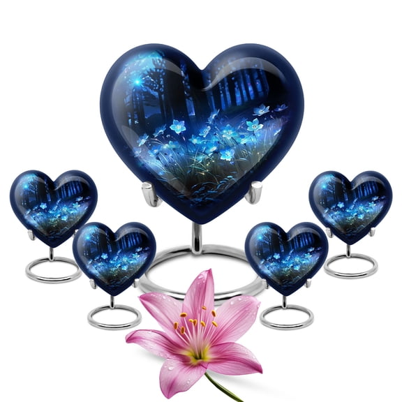 Forget Me Magical Flower Unique Large Urns For Human Ashes Adult Mom And Dad - Tiny Urn For Ashes For Women - Cremation Gifts For Decorative Combo 10Inch 200Lbs And 3Inch 4 Keepsake Urn