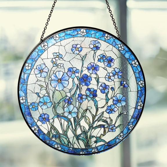 Forget Me Not Botanical Stained Glass Suncatcher Blue Flower Window Hanging Sympathy Memory Gift