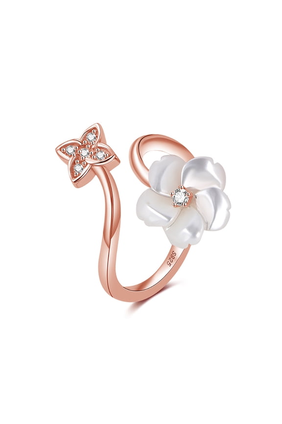 Forget Me Not Flower Adjustable Ring for Women Rose Gold Plated Sterling Silver Ginger Lyne