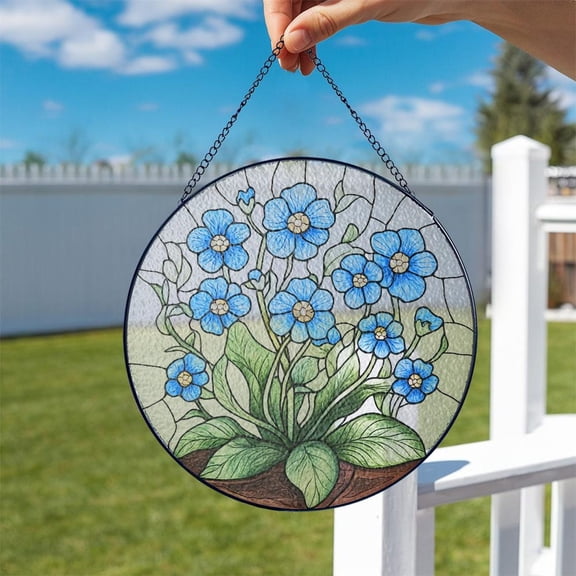 Forget Me Not Flower Glass Suncatcher v28, Blue Floral Window Hanging, Flower Lover, 3.5 in