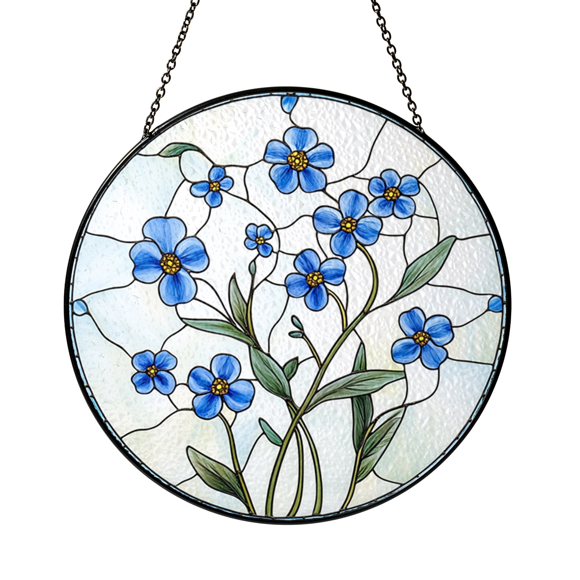 Window Flower Glass Forget Me Not Flower Stained Glass Style Window Hanging, Elegant Blue ...