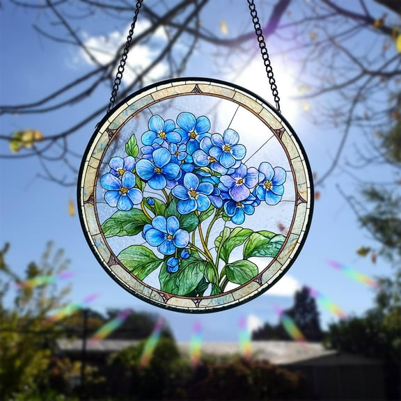Forget Me Not Flower Stained Glass Suncatcher, Nature Inspired Window Hanging, Floral Home Decoration, Gift for Mom, Mother’s Day Gift