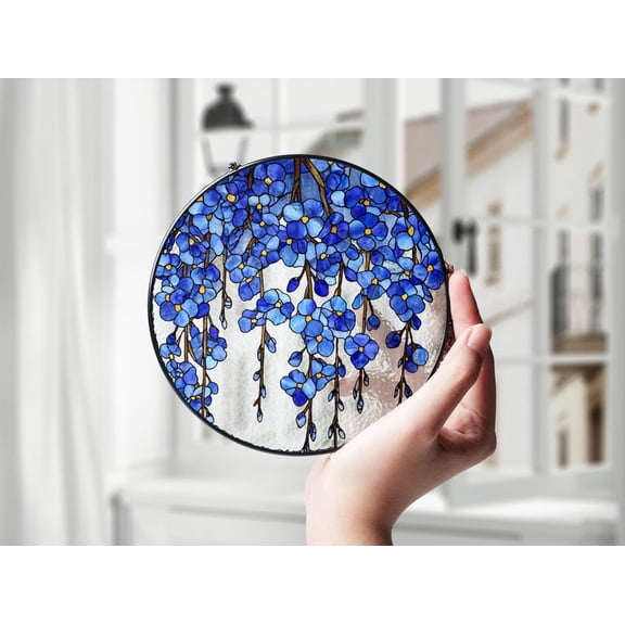 Forget Me Not Glass Suncatcher with Name Sympathy Gift for Miscarriage Mom, Memorial Window Hanging Decor