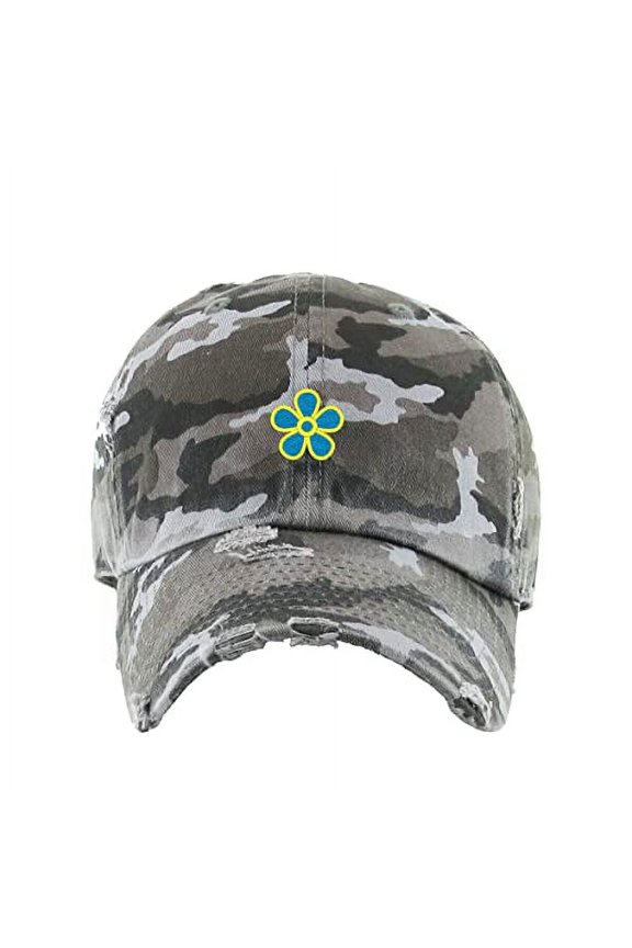 Forget Me Not Masonic Flower Vintage Baseball Cap Embroidered Cotton Adjustable Distressed Dad Hat Gray Camo