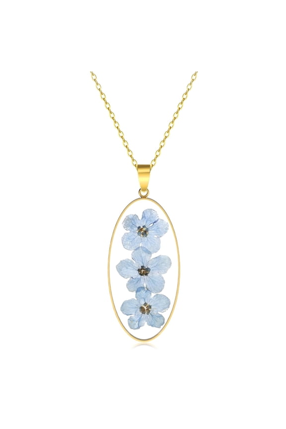 Forget-Me-Not Pressed Flower Necklace Gold Pressed Flower Pendant Necklace Handmade Real Wildflowers Necklace Alaska State Flower Necklace Pressed Flower Necklace for Women, Mother's Day Gifts