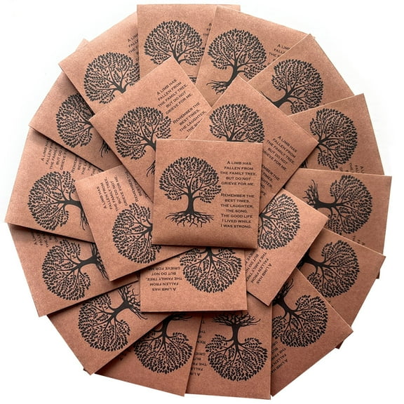 Forget Me Not Seeds - Square Brown Tree of Life Funeral Favors - 20 Prefilled Seed Packets