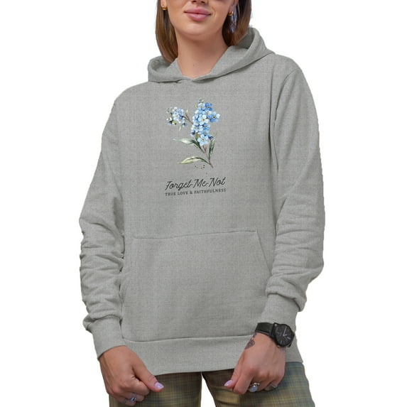 Forget Me Not, True Love & Faithfulness with Watercolor Bluebonnet Flower Art Merch Gift, Heather Grey Hooded Sweatshirt or Hoodie, XL