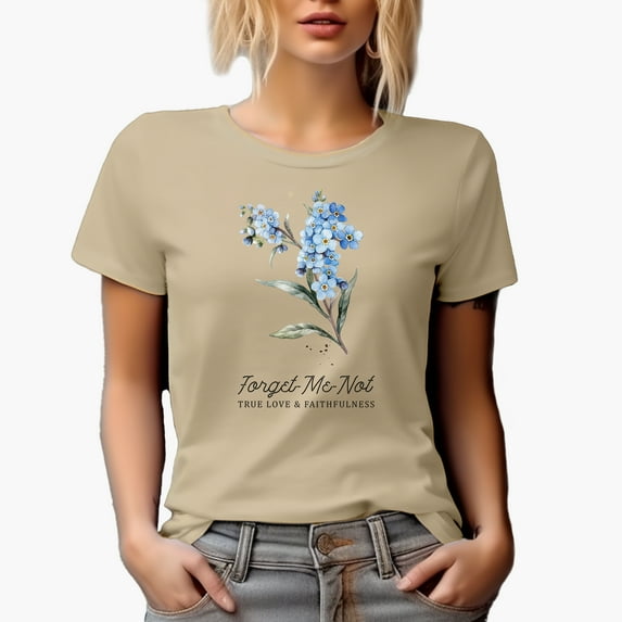 Forget Me Not, True Love & Faithfulness with Watercolor Bluebonnet Flower Art Merch Gift, Tan T-Shirt, Small